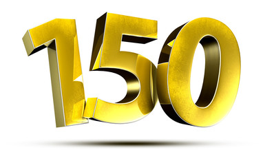 3D illustration Numbers 150 Gold isolated on a white background.(with Clipping Path)
