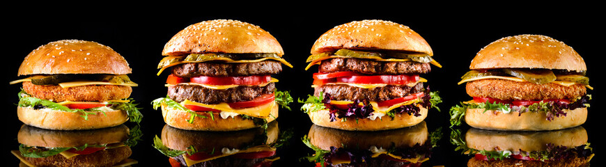 burgers on a black background