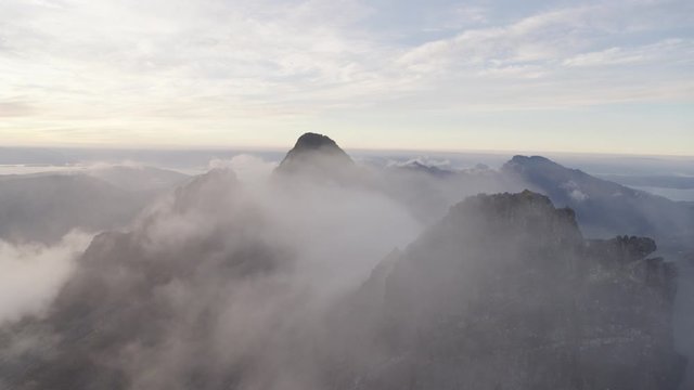 Aerial shot of Sgurr nan Gillean in Cuillins in Scotland during sunrise