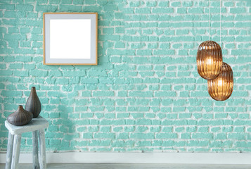 decorative stone brick wall interior design and modern lamp