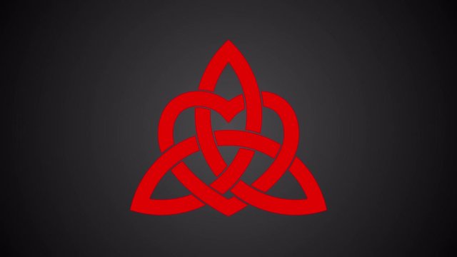 Animated red Celtic triangle with intertwined pulsating heart, with alpha matte