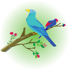 doodle bird perched on a branch with small flowers around