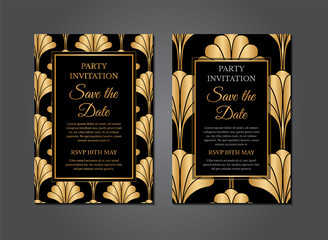 Art Deco Invitation Design in Gold and Black - obrazy, fototapety, plakaty