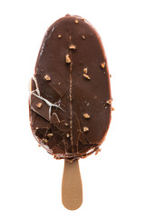 popsicle ice cream with broken chocolate and nuts isolated