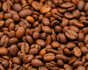 Top view of fresh Roasted arabica coffee beans