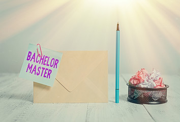 Writing note showing Bachelor Master. Business concept for An advanced degree completed after...