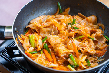 stir fried streaky pork with kimchi