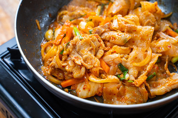 stir fried streaky pork with kimchi