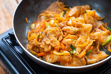 stir fried streaky pork with kimchi