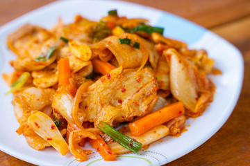 stir fried streaky pork with kimchi