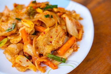 stir fried streaky pork with kimchi