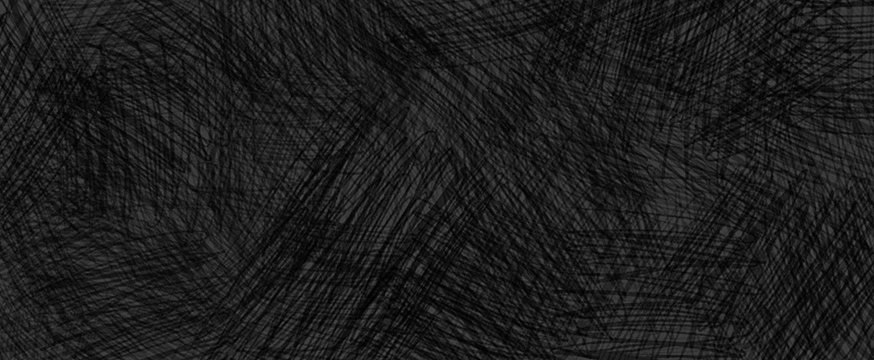 black background texture, abstract drawn lines in squiggle doodle pattern in black ink, messy hatchwork art design