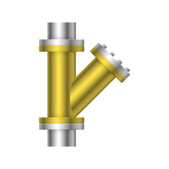 Pipe vector. Made from steel or metal connection by flange fitting fixing by screw and bolt. Part for pipeline construction to transportation oil and gas in industry, water in plumbing and irrigation.