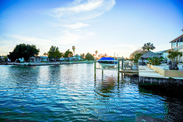 Fototapeta na wymiar Florida luxury waterfront house landscape