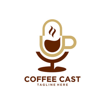 illustration vector graphic logo combination of coffee and podcast