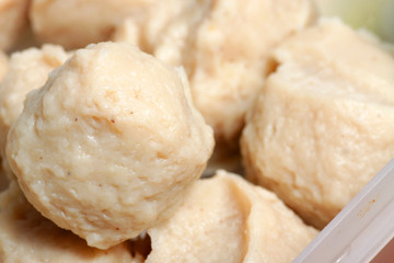 Close up shot of meat balls that made from ground meat rolled into a small ball