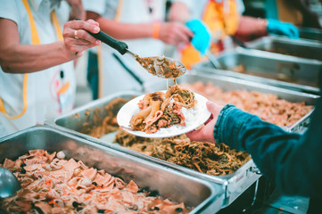 Food donation to relieve hunger. The concept of poverty