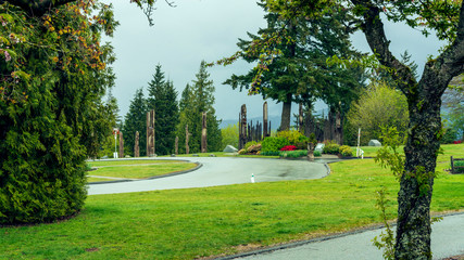 park in rain overlooking valley
