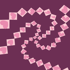 The heart shape is on a pink square. From the midpoint splitting into waves