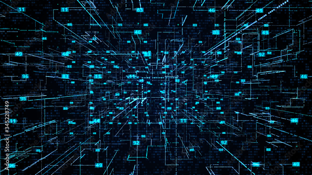 Aufkleber Abstract Futuristic Big Data Dot Structure Background Technology. Complex Data Graphic Visulization In Global Communication Network Illustration.