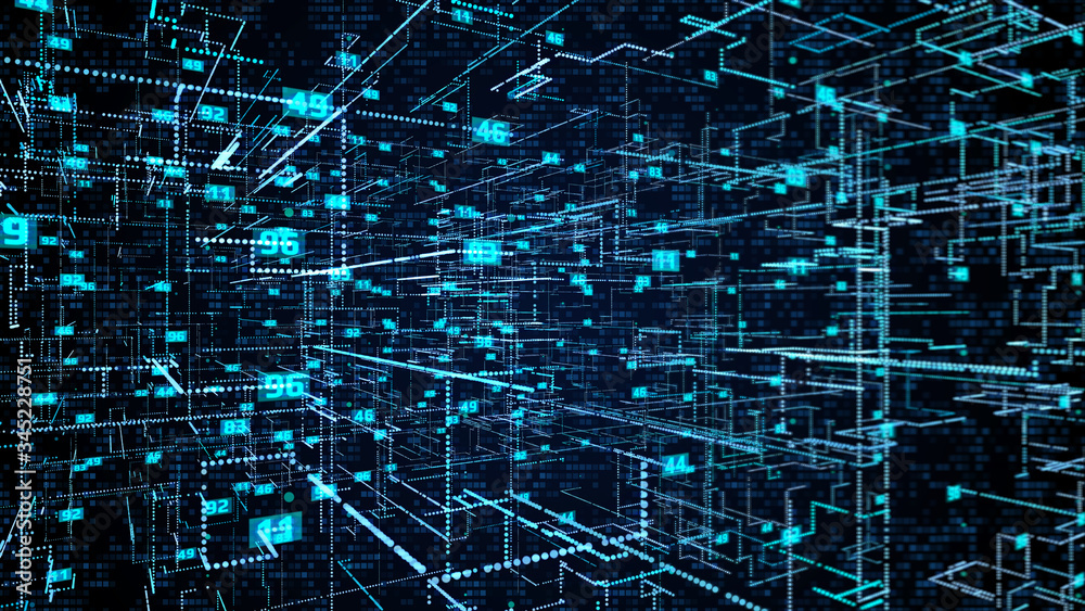Aufkleber Abstract Futuristic Big Data Dot Structure Background Technology. Complex Data Graphic Visulization In Global Communication Network Illustration.