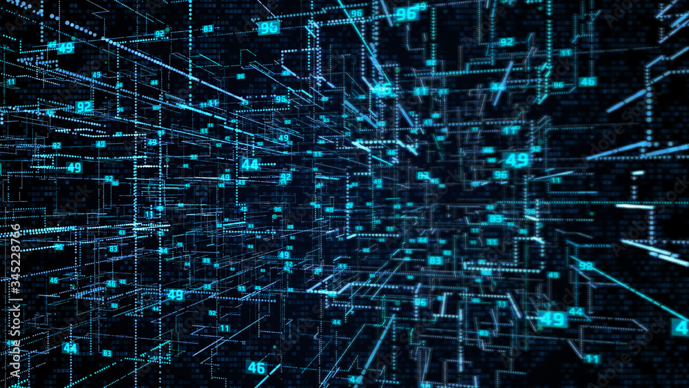 Poster Abstract Futuristic Big Data Dot Structure Background Technology. Complex Data Graphic Visulization In Global Communication Network Illustration.