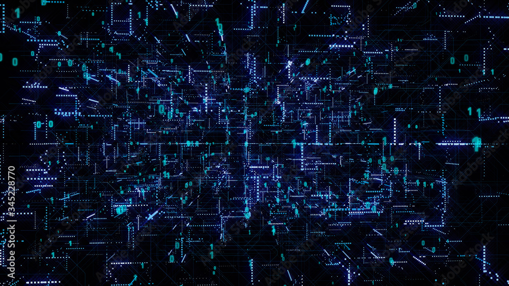 Poster Abstract Futuristic Big Data Dot Structure Background Technology. Complex Data Graphic Visulization In Global Communication Network Illustration.