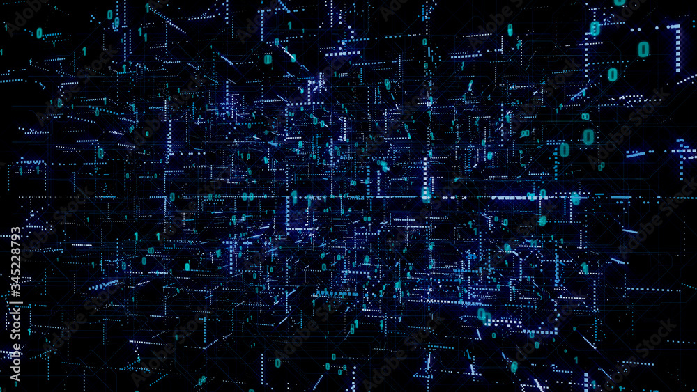 Poster Abstract Futuristic Big Data Dot Structure Background Technology. Complex Data Graphic Visulization In Global Communication Network Illustration.