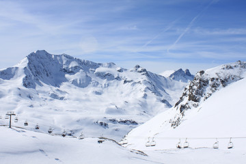 Fototapeta na wymiar Beautiful winter panorama of the Alps.Haute Savoy, French Alps.