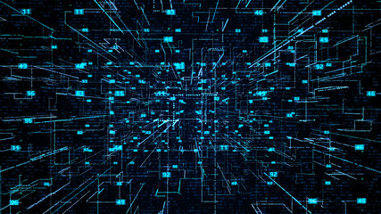 Abstract Futuristic Big Data Dot Structure Background Technology. Complex Data Graphic Visulization In Global Communication Network Illustration.