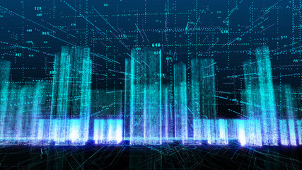 HUD Futuristic Digital Screen Monitor Display Intelligent City Architecture 3D Rendering Illustration Background.