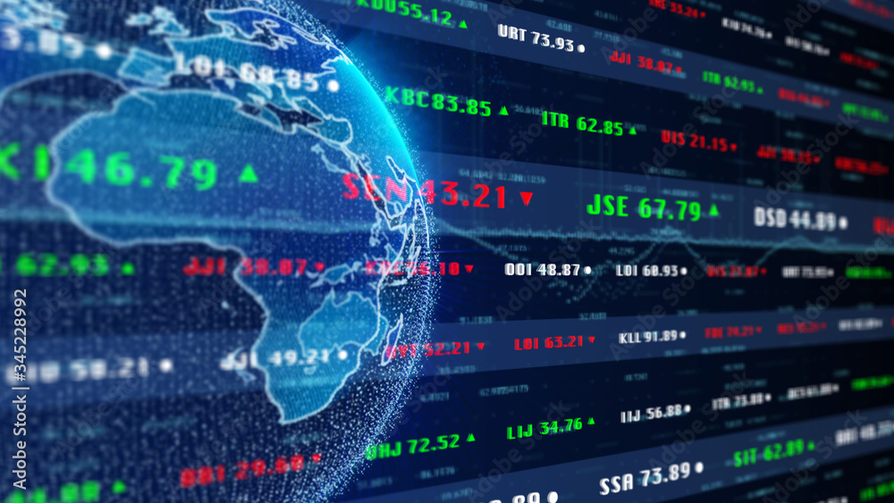 Poster stock market business world financial exchange trade chart dashboard monitoring 3d rendering in pers