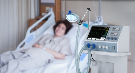 ventilator machine with patient