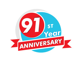 91 years anniversary logotype. Celebration 91st anniversary celebration design