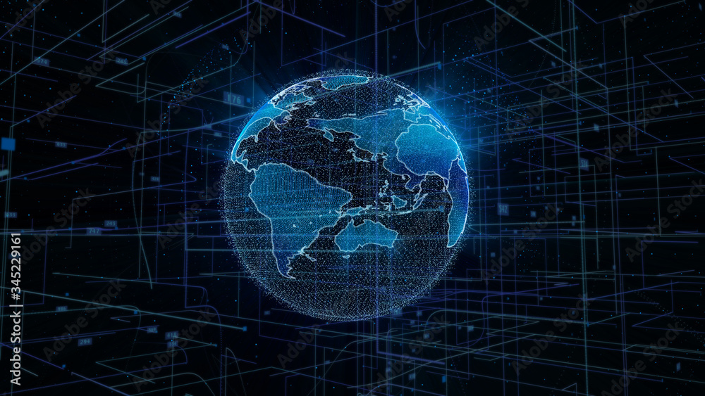 Poster digital space global network futuristic technology illustration. big data business telecommunication