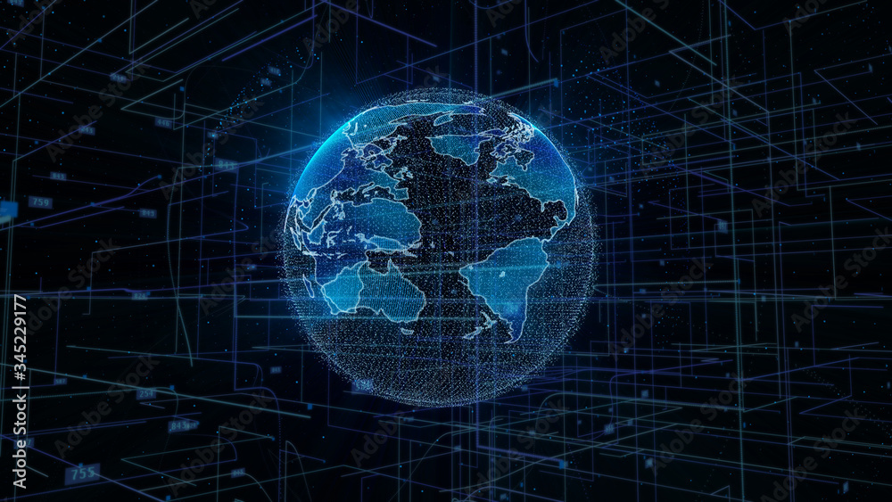 Poster Digital Space Global Network Futuristic Technology Illustration. Big Data Business Telecommunication Network Transfer Infographic Background.