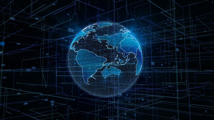 Digital Space Global Network Futuristic Technology Illustration. Big Data Business Telecommunication Network Transfer Infographic Background.
