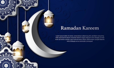 Vector graphic of Ramadan Kareem with White Moon and Blue Background. Fit for greeting card, wallpaper and other.