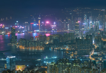 Obraz premium Aerial view of Hong Kong city at night