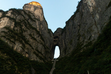 sunset over Tianmen Cave in Zhangjiajie, China