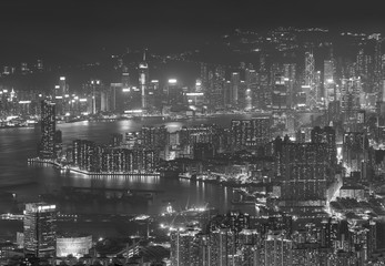Aerial view of Hong Kong city at night