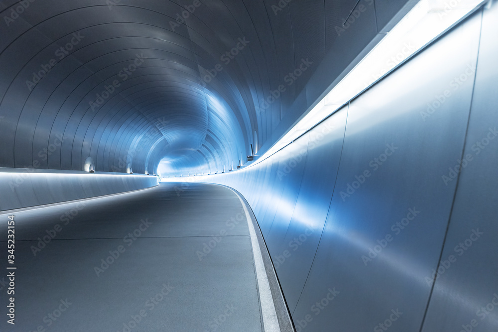 Poster empty futuristic modern tunnel in the dark