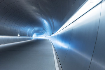 Empty futuristic modern tunnel in the dark