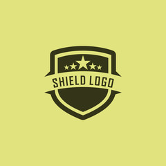 Shield logo brand design template, protection vintage logo inspiration