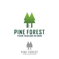 retro brand pine forest vintage logo design template, adventure logo concept