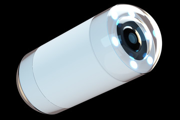 Capsule size camera for endoscopy isolated on black background. The concept of medicine, high technology, stomach disease, digestive tract disease. 3D rendering, 3D illustration.