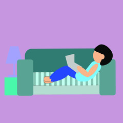  PERSON WITH A LAPTOP  ON SOFA WORK FROM HOME  VECTOR ILLUSTRATION