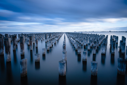 Rows of pylons at Princes Pier, Port Melbourne