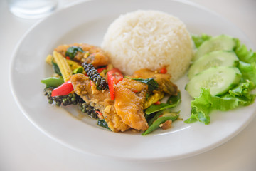 Stir-Fried Spicy Fish Thai spicy herb food..