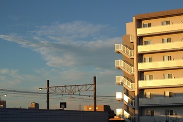 夕焼けの町並み